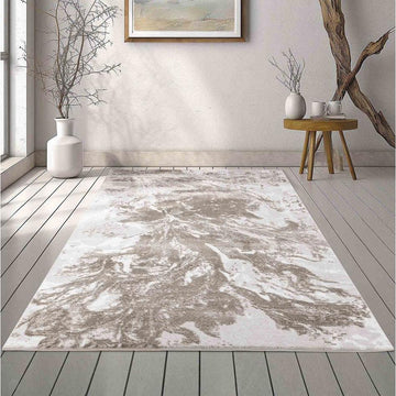 Serenity 268 SRN68 Modern Abstract Distressed Metallic Shimmer Soft Textured Hi-Lo Polyblend Short Pile Warm Stone/Taupe/Ivory/Beige/Pale Mocha Rug-Desire Rugs-Rug Love - The Most Loved Rug Store